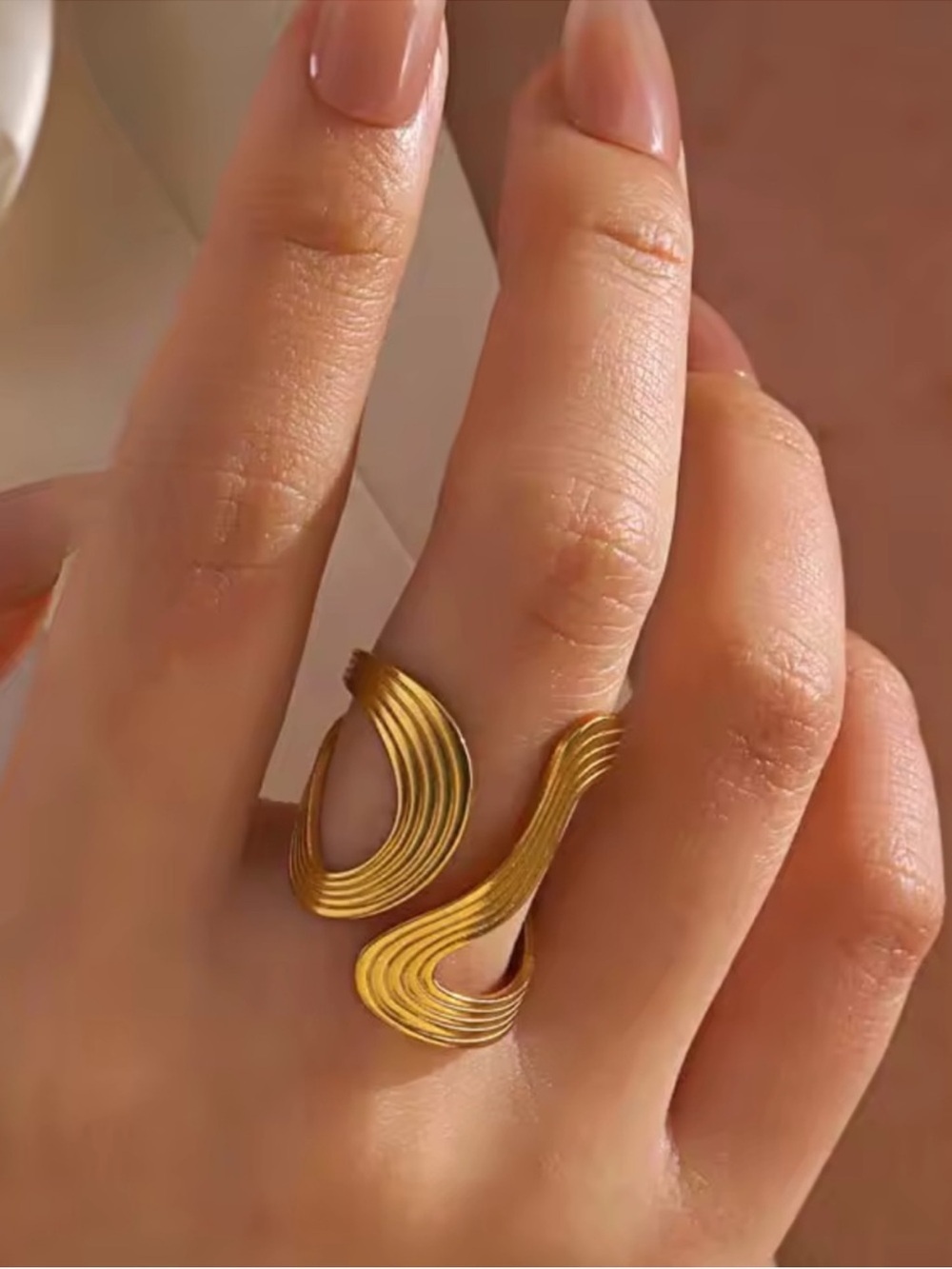 Gold Wave Sculptural Women's  Ring - Picture 2 of 4
